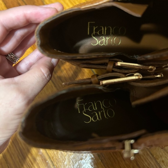 Franco Sarto Boots Womens 8 M Buck Biker Buckle Strap Brown Leather Ankle Top - Picture 5 of 10